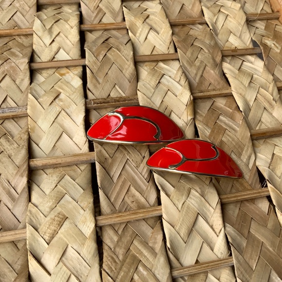 Red & Gold Half-Hoop Earrings - Picture 5 of 8